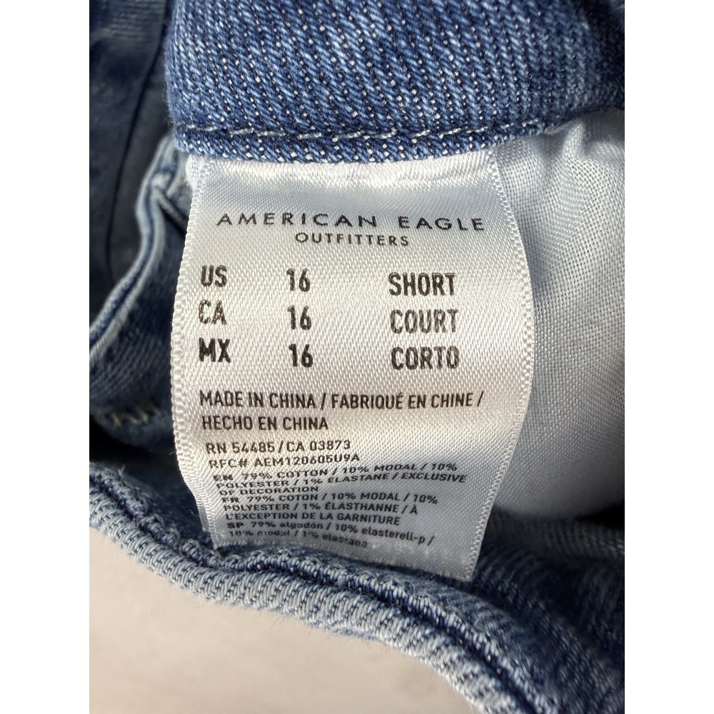 American Eagle Curvy Mom Jeans Sz 16 Short Blue Denim High Rise Stretch - Picture 9 of 10